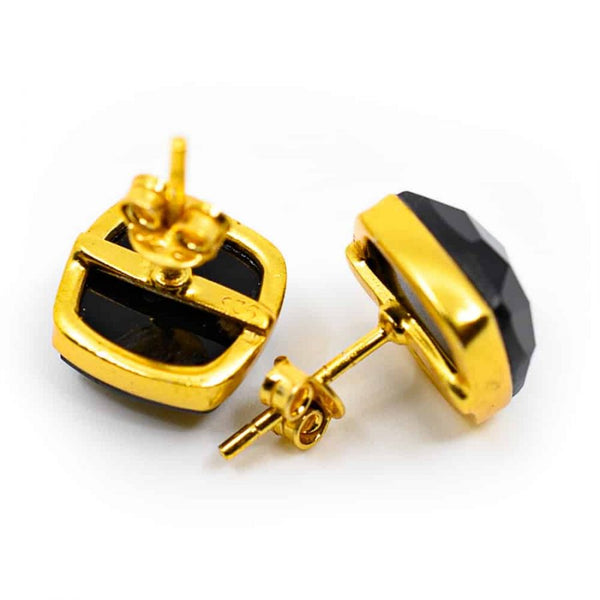 Edelsteen Oorstekers Zwarte Onyx - 925 Zilver &amp; Verguld
