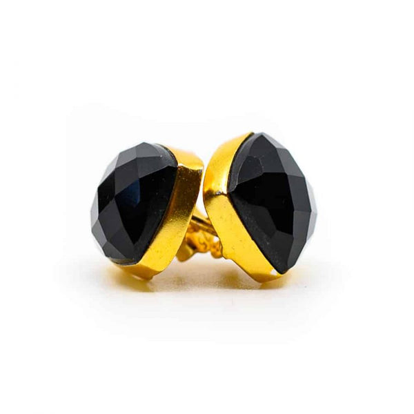 Edelsteen Oorstekers Zwarte Onyx - 925 Zilver &amp; Verguld