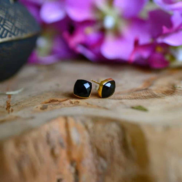 Edelsteen Oorstekers Zwarte Onyx - 925 Zilver &amp; Verguld