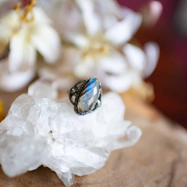 Labradoriet Edelsteen Ring 925 Zilver - A+ Kwaliteit