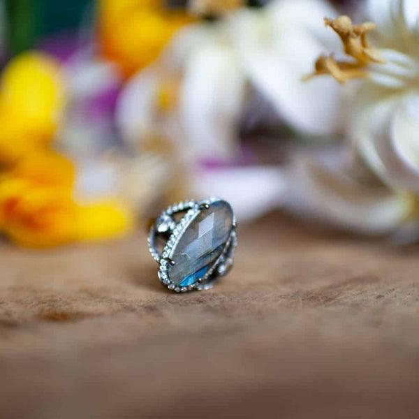 Labradoriet Edelsteen Ring 925 Zilver - A+ Kwaliteit