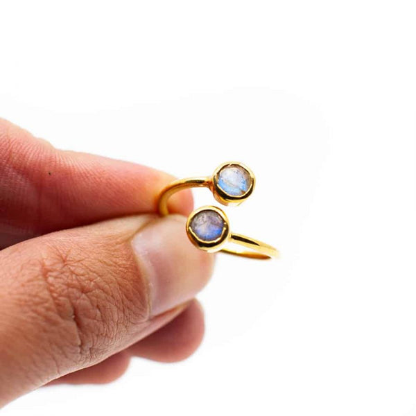 Edelsteen Ring Labradoriet - 925 Zilver &amp; Verguld