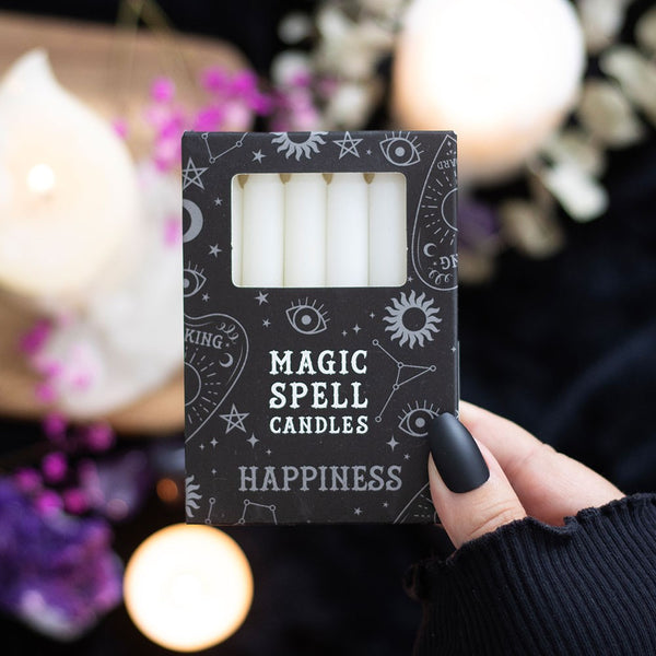 Set Van 12 Witte Spreukaarsen Happiness