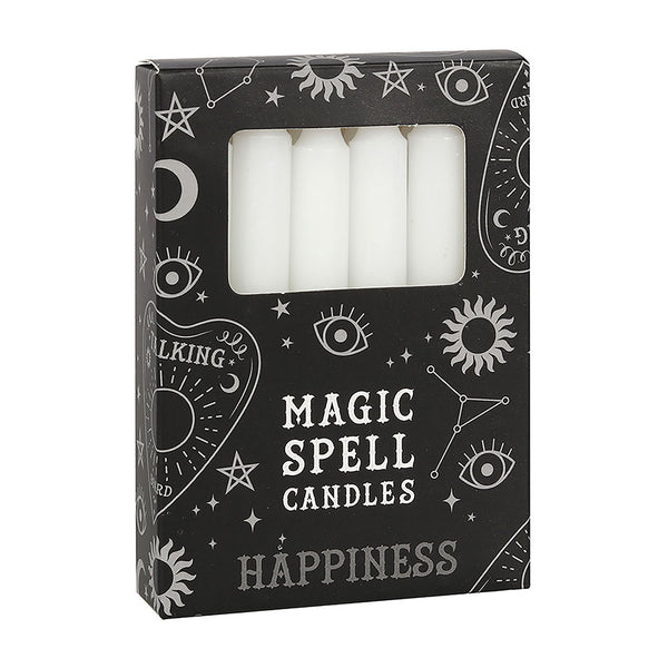 Set Van 12 Witte Spreukaarsen Happiness