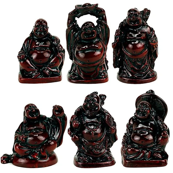 Set Van 6 Rode Geluksboeddha's Polystone 5 cm