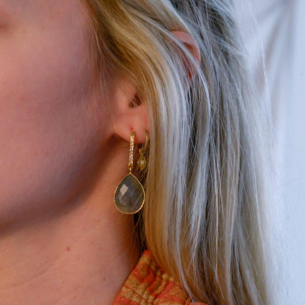 Zilveren Oorhangers Labradoriet Druppel - 925 Sterling Verguld