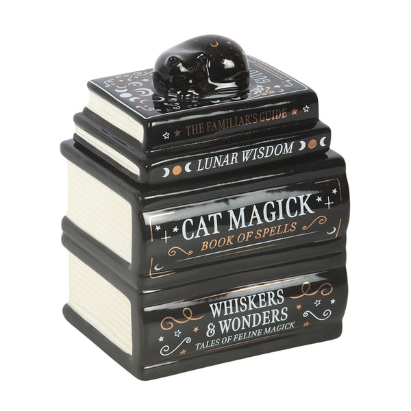 Black Cat Oliebrander Boek Stapel Met Kat