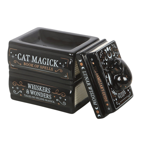 Black Cat Oliebrander Boek Stapel Met Kat