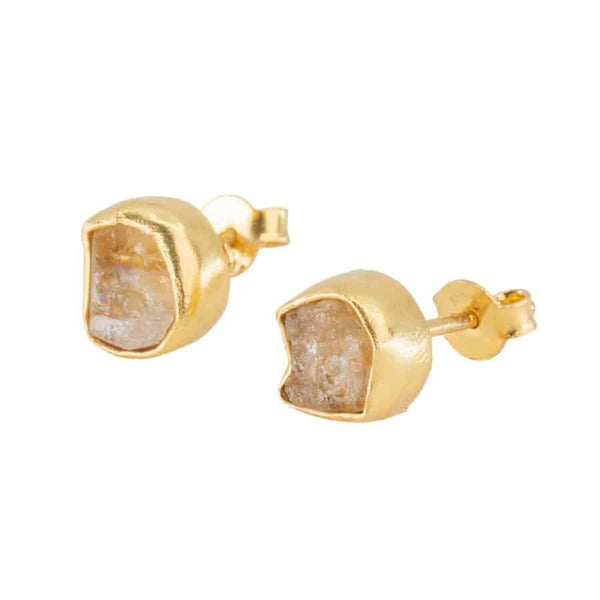 Geboortesteen Oorstekers November Ruwe Citrien - 925 Zilver Verguld