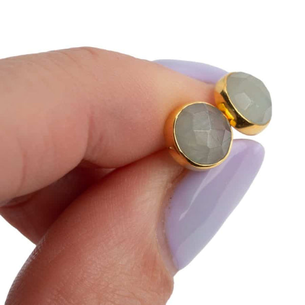 Geboortesteen Oorstekers Maart Aquamarijn Facet - 925 Zilver &amp; Verguld