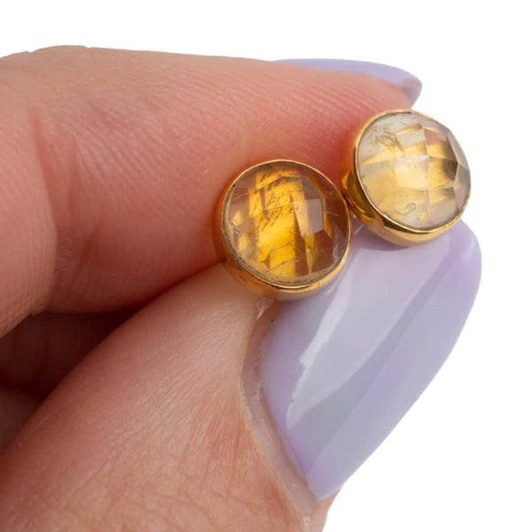 Geboortesteen Oorstekers November Citrien Facet - 925 Zilver &amp; Verguld