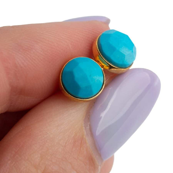 Geboortesteen Oorstekers December Turkoois Facet - 925 Zilver &amp; Verguld