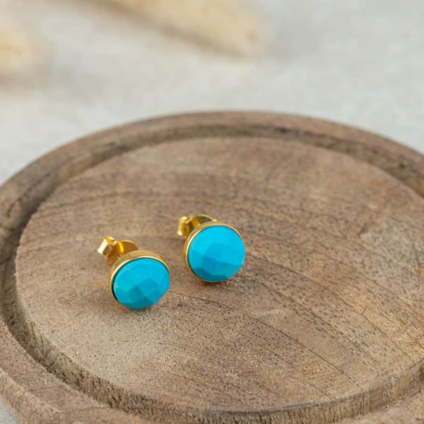 Geboortesteen Oorstekers December Turkoois Facet - 925 Zilver &amp; Verguld