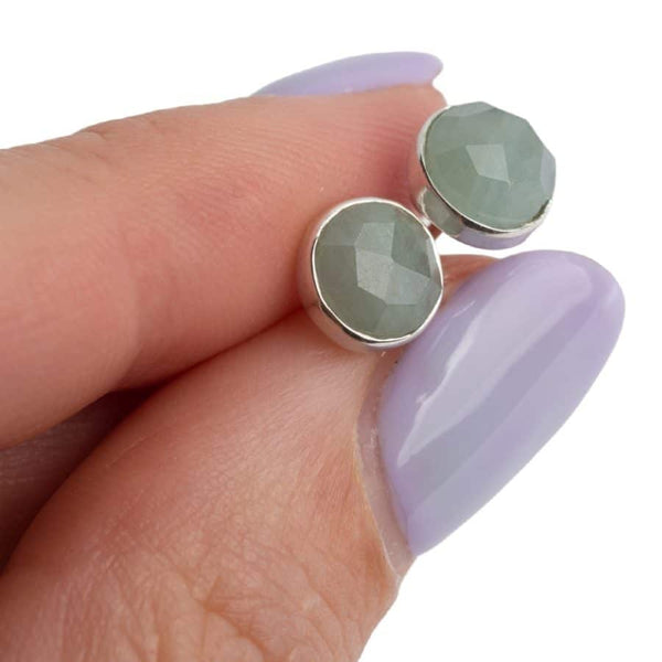 Geboortesteen Oorstekers Maart Aquamarijn Facet - 925 Zilver