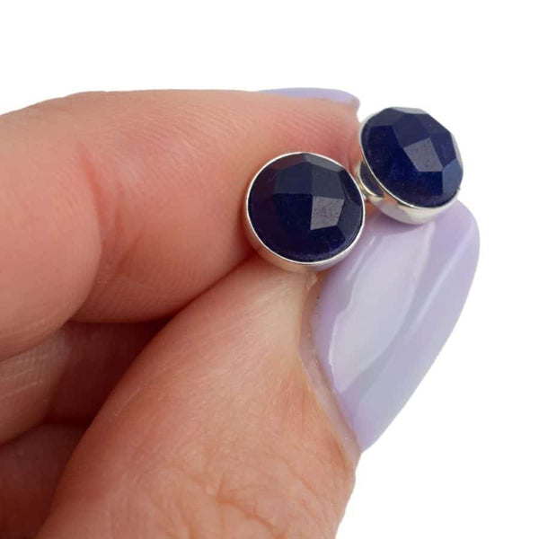 Geboortesteen Oorstekers September Saffier Facet - 925 Zilver