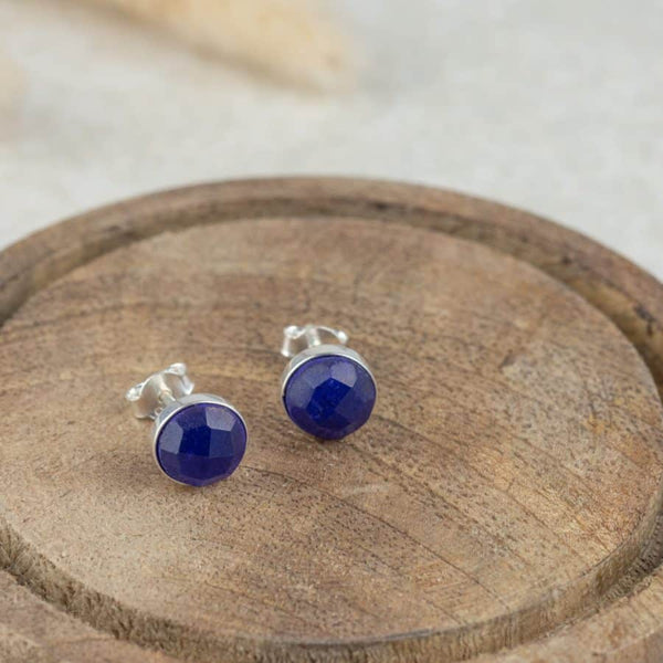Geboortesteen Oorstekers September Saffier Facet - 925 Zilver