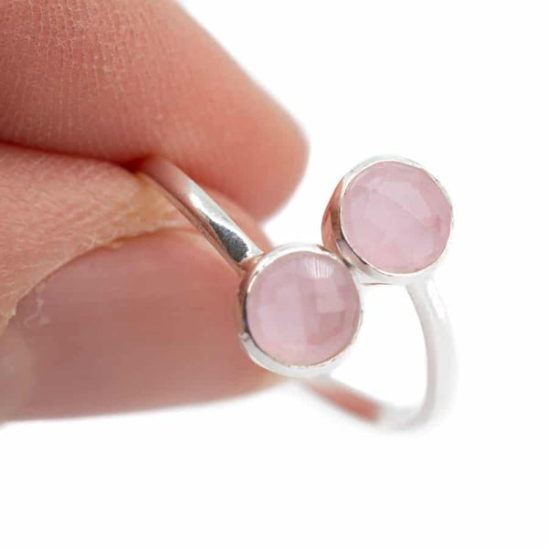 Geboortesteen Ring Rozenkwarts Oktober - 925 Zilver - Verstelbaar