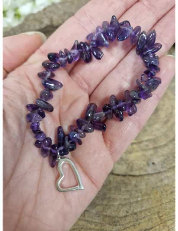Edelsteen Splitarmband Amethist met Hart