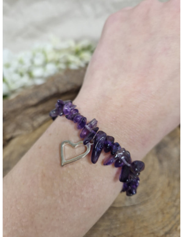 Edelsteen Splitarmband Amethist met Hart