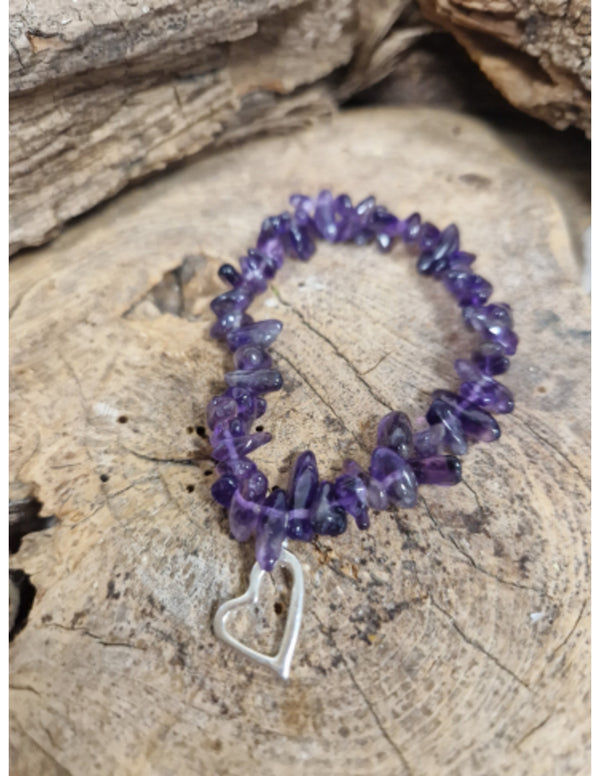 Edelsteen Splitarmband Amethist met Hart
