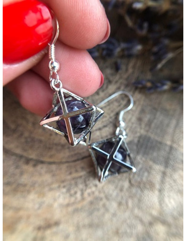 Edelsteen Amethist Oorbellen en Hanger Set Merkabah