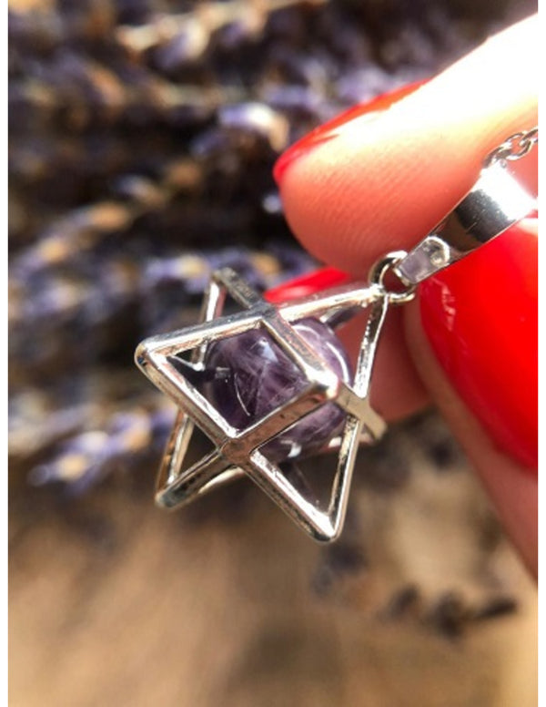 Edelsteen Amethist Oorbellen en Hanger Set Merkabah