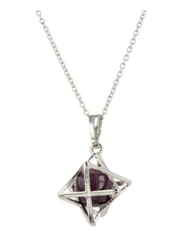 Edelsteen Amethist Oorbellen en Hanger Set Merkabah