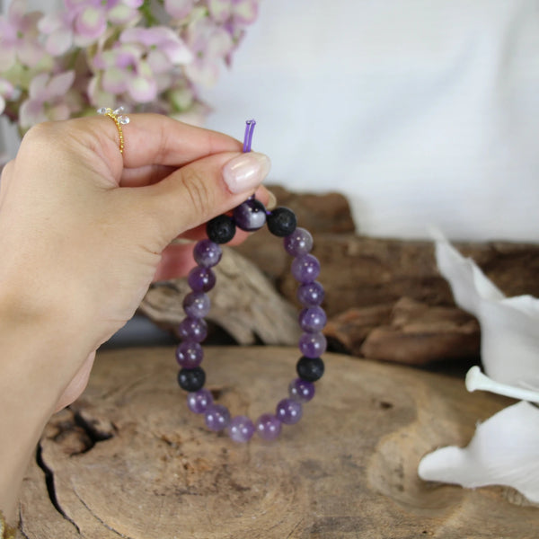 Edelsteen Armband Amethist Powerbead met Lavastenen (21 cm)