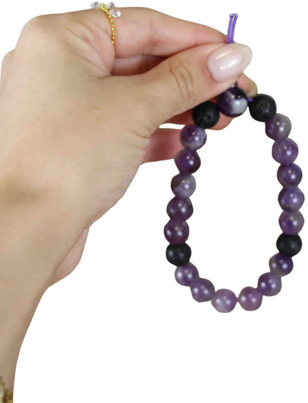 Edelsteen Armband Amethist Powerbead met Lavastenen (21 cm)