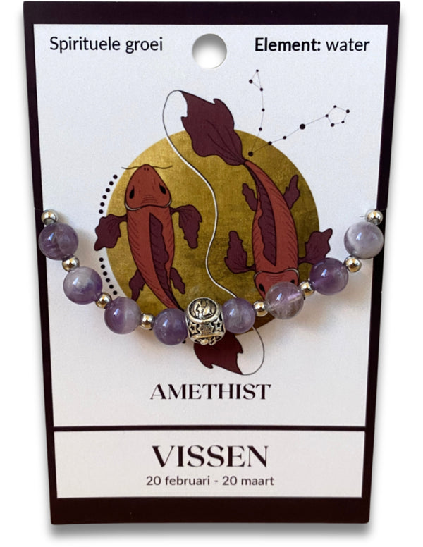 Amethist Sterrenbeeld Vissen Armband 16 cm 8 mm Kralen Elastiek