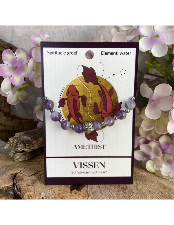 Amethist Sterrenbeeld Vissen Armband 16 cm 8 mm Kralen Elastiek