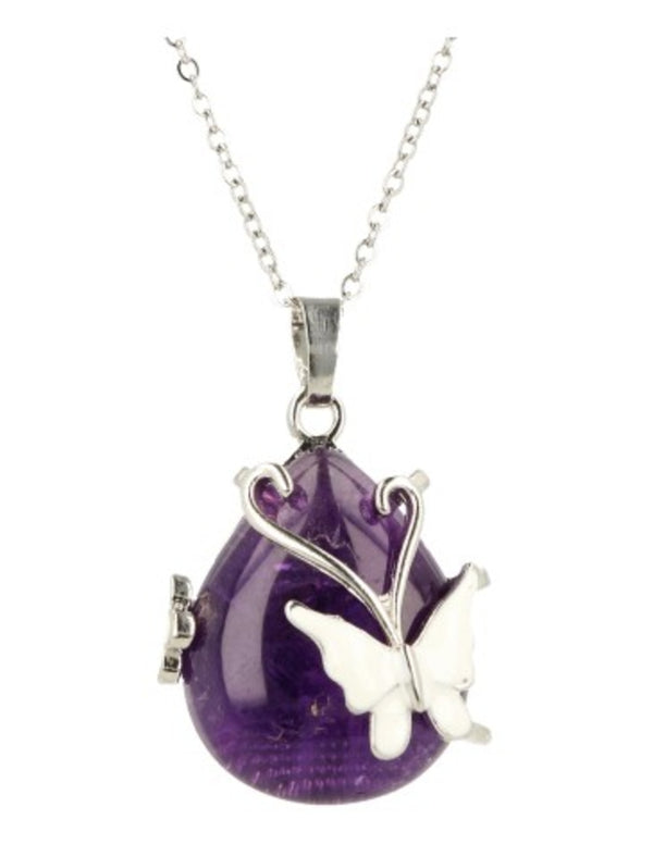 Druppelvormige Edelsteen Hanger Amethist - Vlinder &amp; Bloem