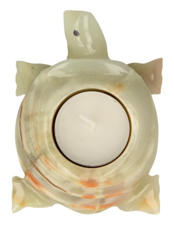 Waxinelichthouder Edelsteen Argoniet Groen Schildpad (ca.11 x 8 cm)
