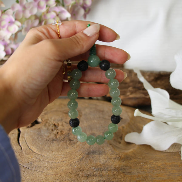 Edelsteen Armband Groene Aventurijn Powerbead met Lavasteen (21 cm)
