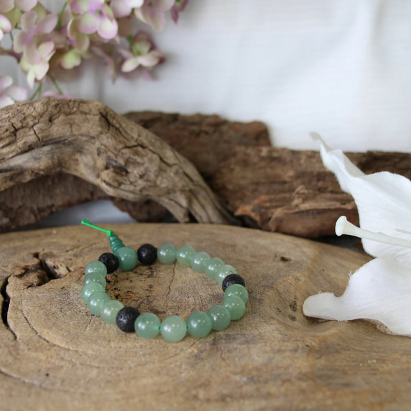 Edelsteen Armband Groene Aventurijn Powerbead met Lavasteen (21 cm)