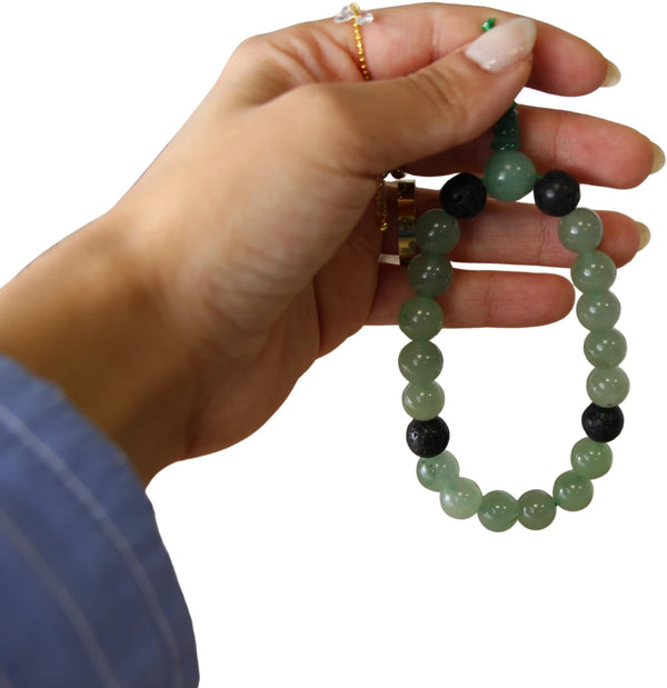 Edelsteen Armband Groene Aventurijn Powerbead met Lavasteen (21 cm)