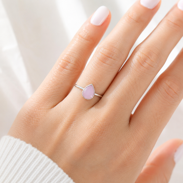 Edelsteen Ring Rozenkwarts - 925 Zilver - Peervorm (Maat 17)