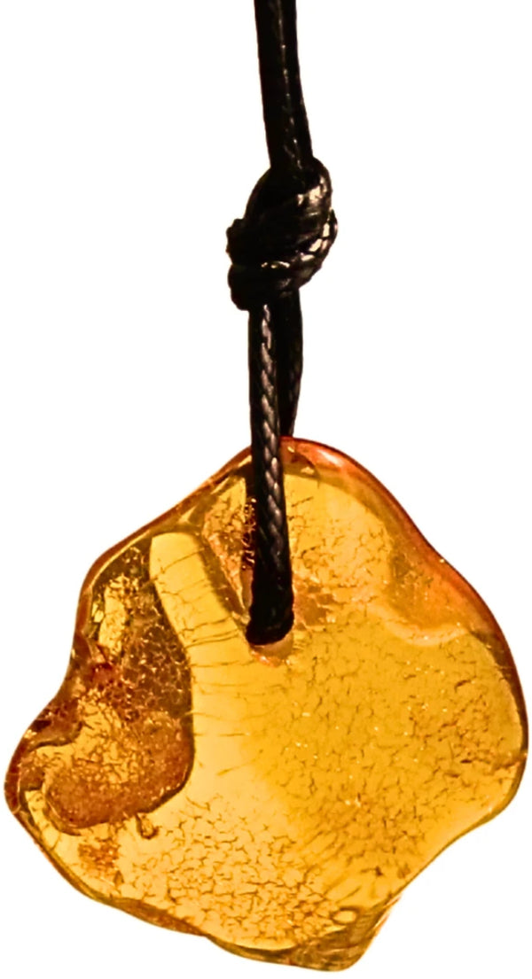 Barnsteen doorboorde hanger aan waskoord (Amber)