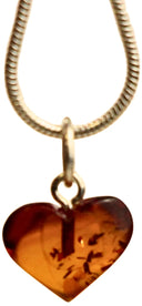 Barnsteen hart hanger mini (Amber) met 925 sterling zilveren hanger