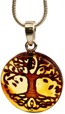 Barnsteen levensboom hanger met 925 sterling zilveren hanger (Amber)