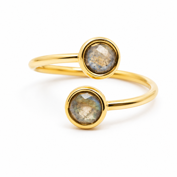 Edelsteen Ring Labradoriet - 925 Zilver &amp; Verguld