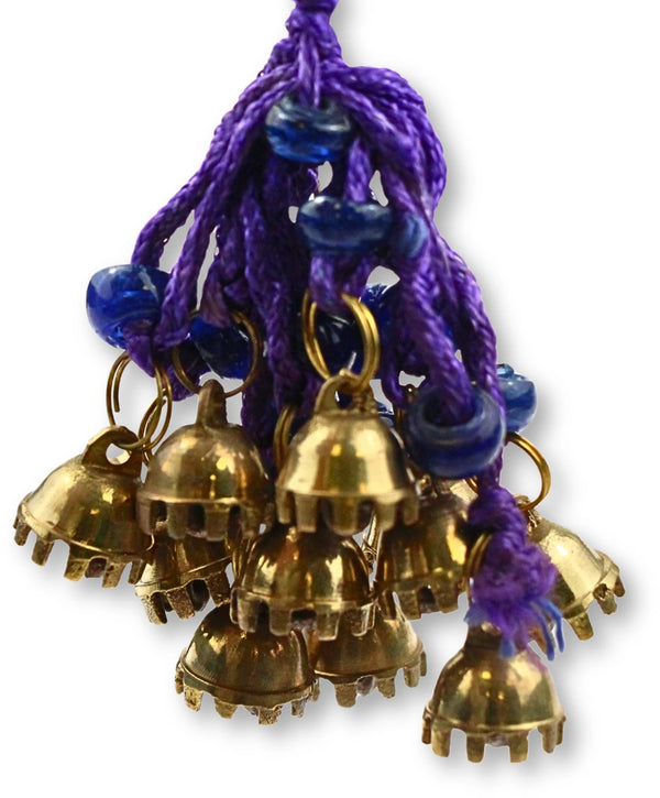 bel streng model 3 - paarse koord met kralen - met 12 belletjes