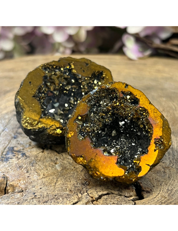 Goudkleurige bergkristal geode uit Marokko 2,5-5 cm