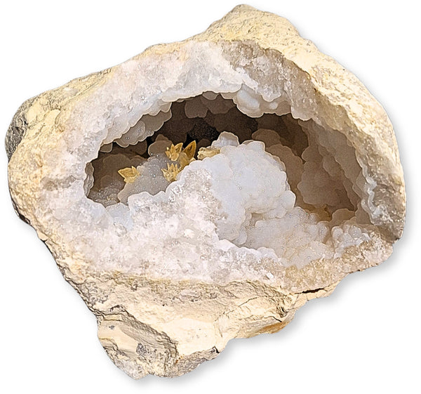 Bergkristal/Chalcedoon geode met Calciet nr.26