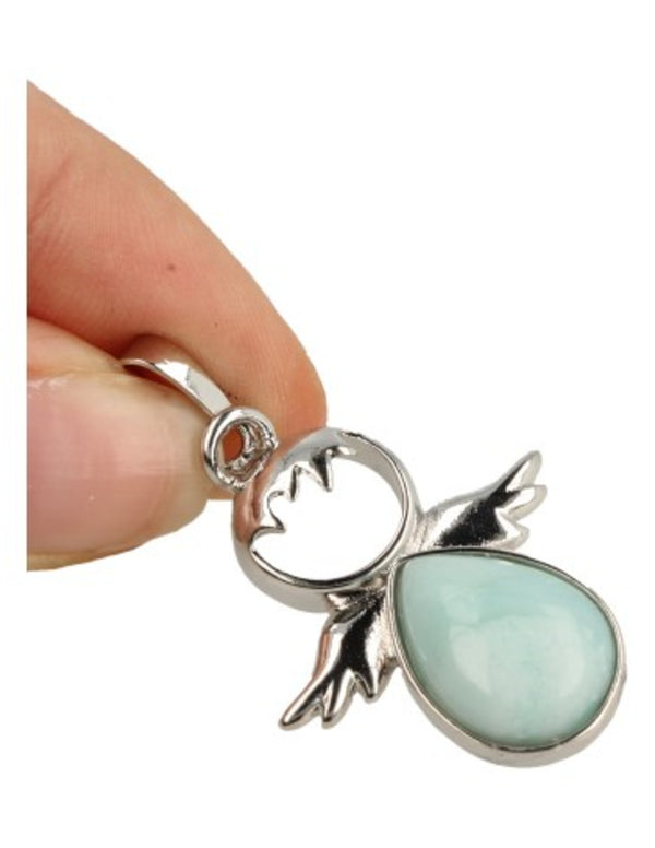 Zilverkleurige December Beschermengel Hanger Amazoniet zonder Ketting