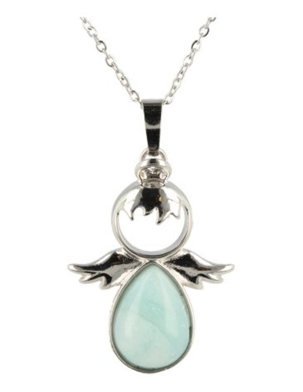 Zilverkleurige December Beschermengel Hanger Amazoniet zonder Ketting