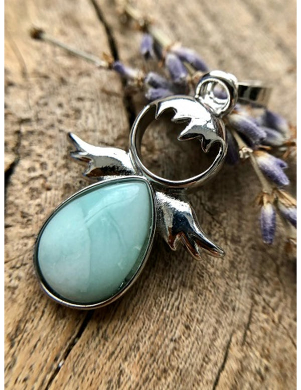 Zilverkleurige December Beschermengel Hanger Amazoniet zonder Ketting