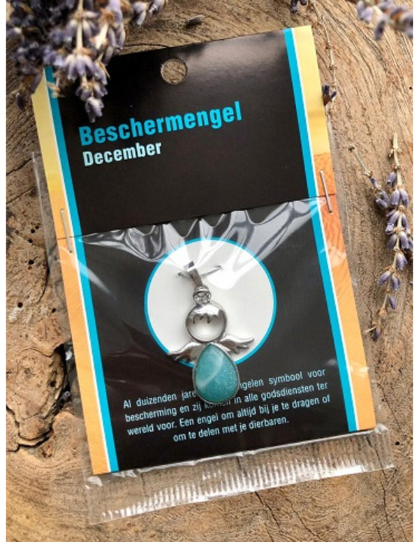 Zilverkleurige December Beschermengel Hanger Amazoniet zonder Ketting