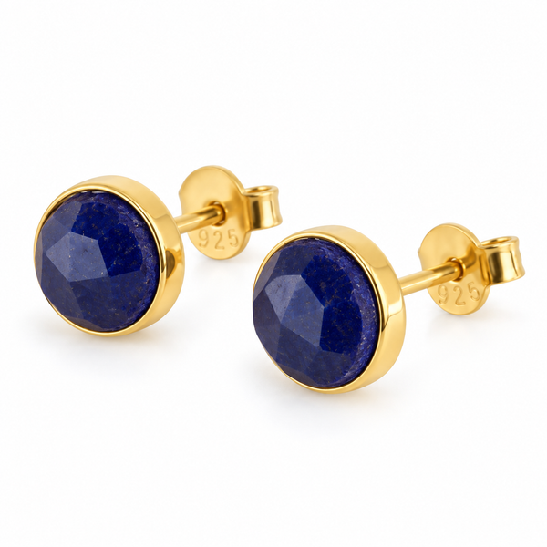 Geboortesteen Oorstekers September Saffier Facet - 925 Zilver &amp;Verguld