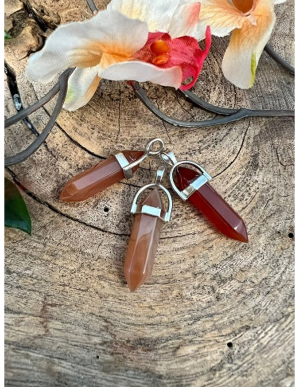 Dubbeleinder Carneool hanger zilverkleurig zonder ketting